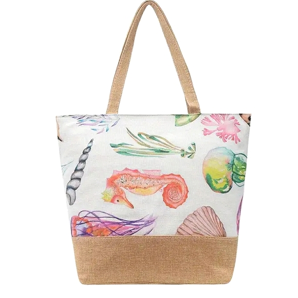 Cute beach-theme canvas tote bag, NWT - Picture 1 of 2